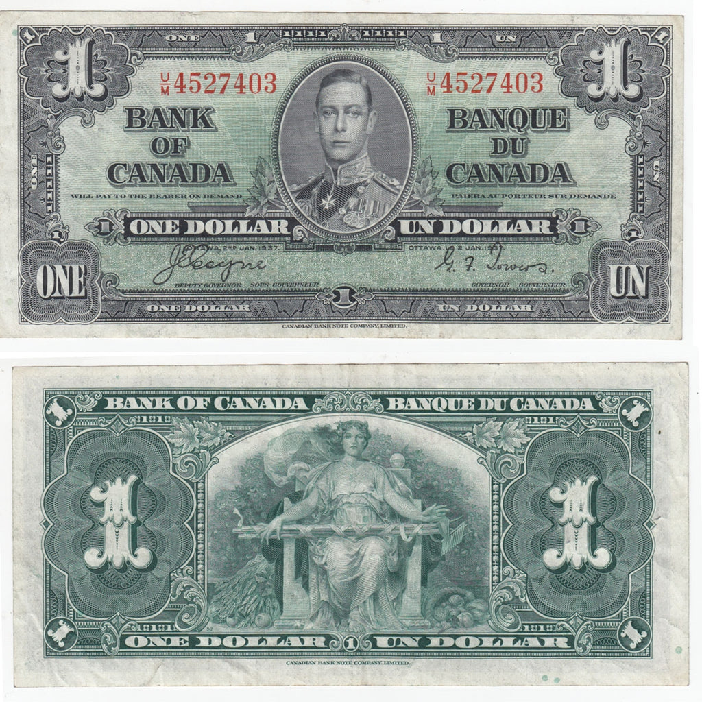 BC-21d 1937 Canada $1 Coyne-Towers, U/M, VF