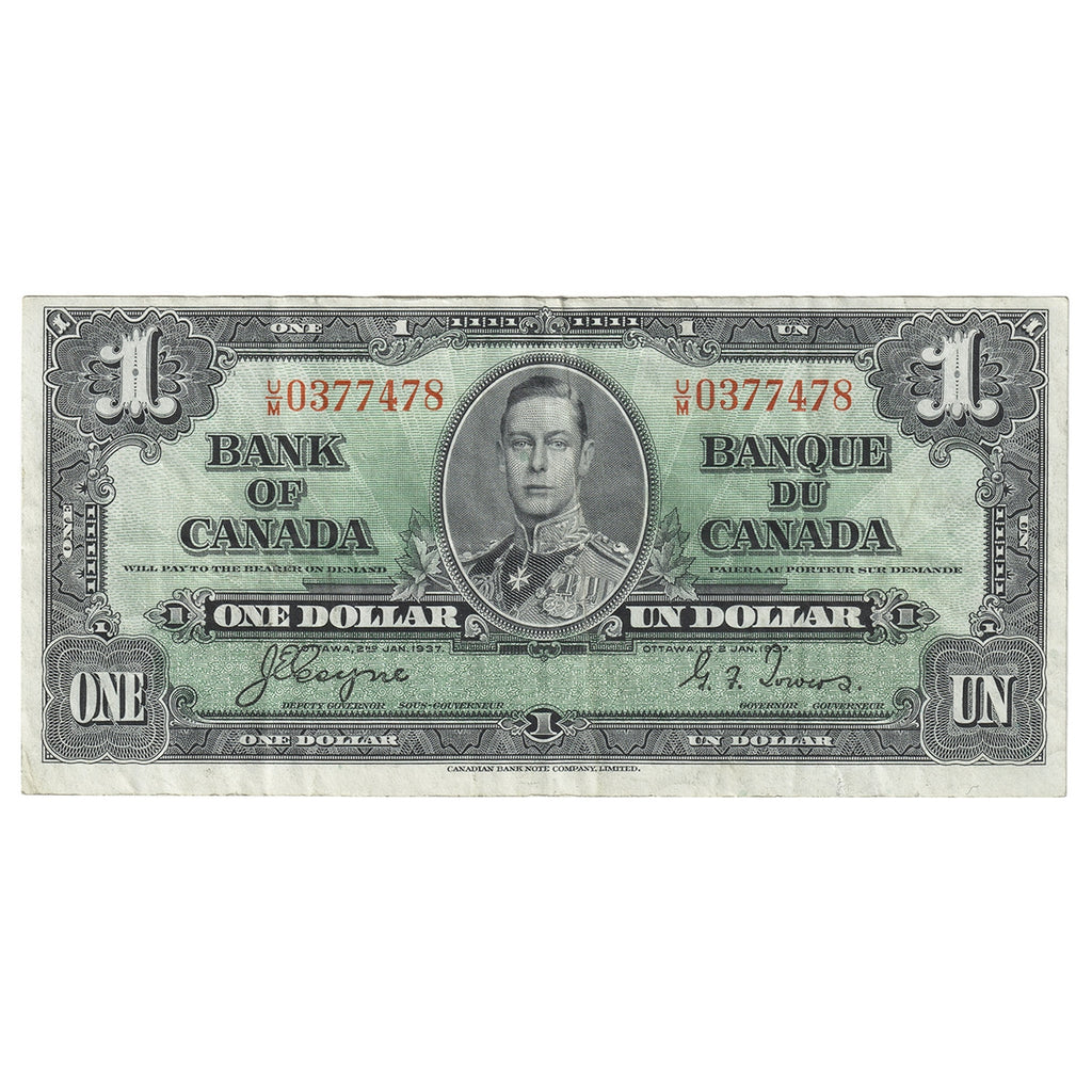 BC-21d 1937 Canada $1 Coyne-Towers, U/M, VF-EF