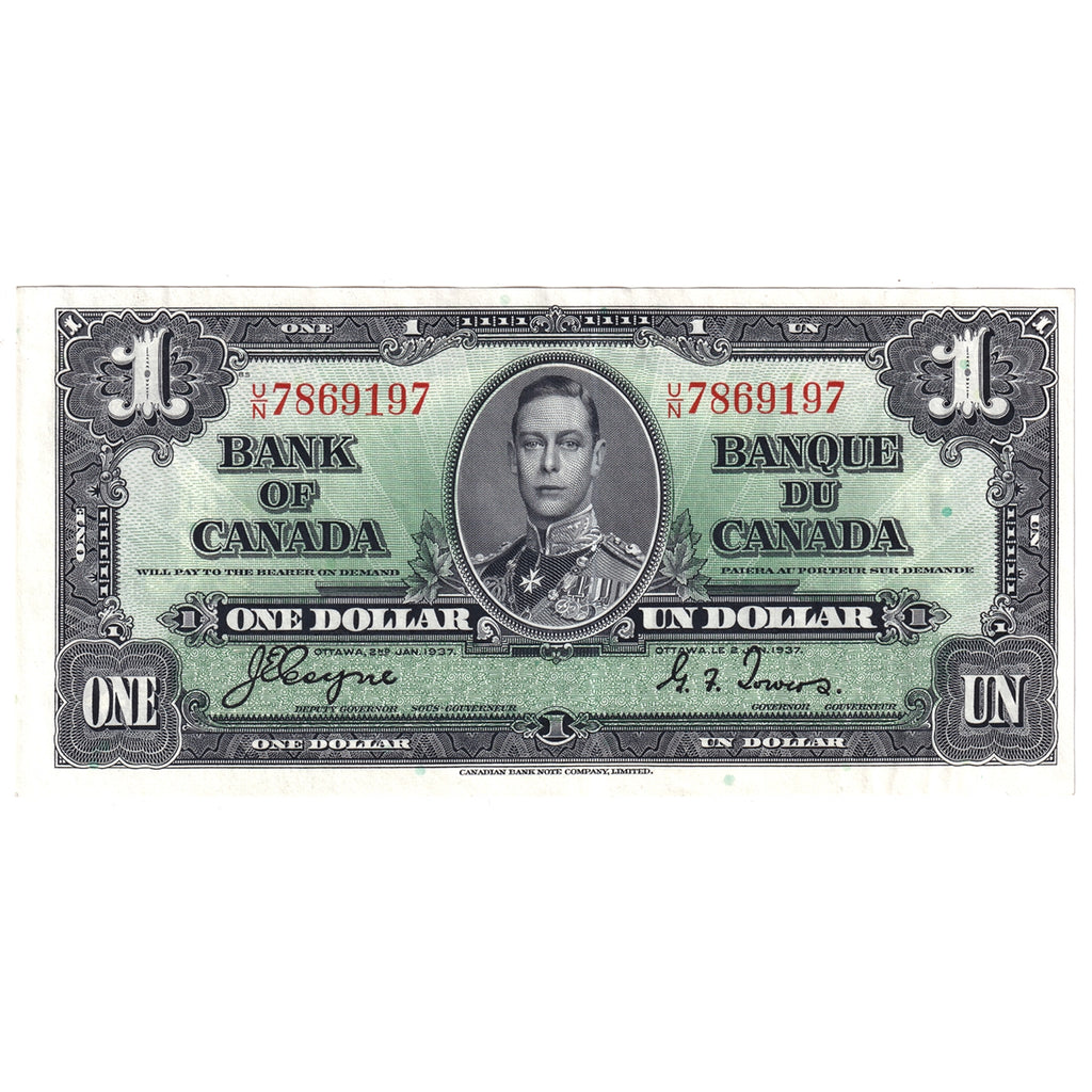 BC-21d 1937 Canada $1 Coyne-Towers, U/N, AU