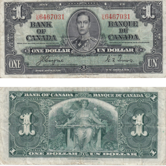 BC-21d 1937 Canada $1 Coyne-Towers, U/N, VF