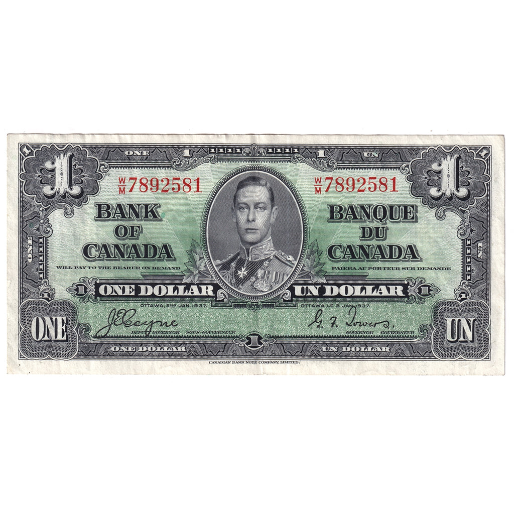 BC-21d 1937 Canada $1 Coyne-Towers, W/M, VF-EF (VF30)