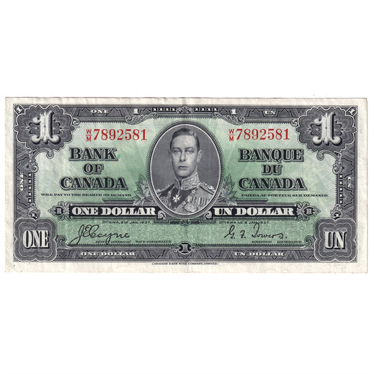 BC-21d 1937 Canada $1 Coyne-Towers, W/M, VF-EF (VF30)