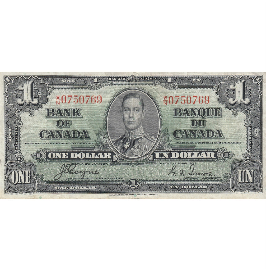 BC-21d 1937 Canada $1 Coyne-Towers, W/N, VF