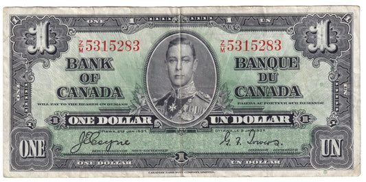 BC-21d 1937 Canada $1 Coyne-Towers, Z/M, F-VF
