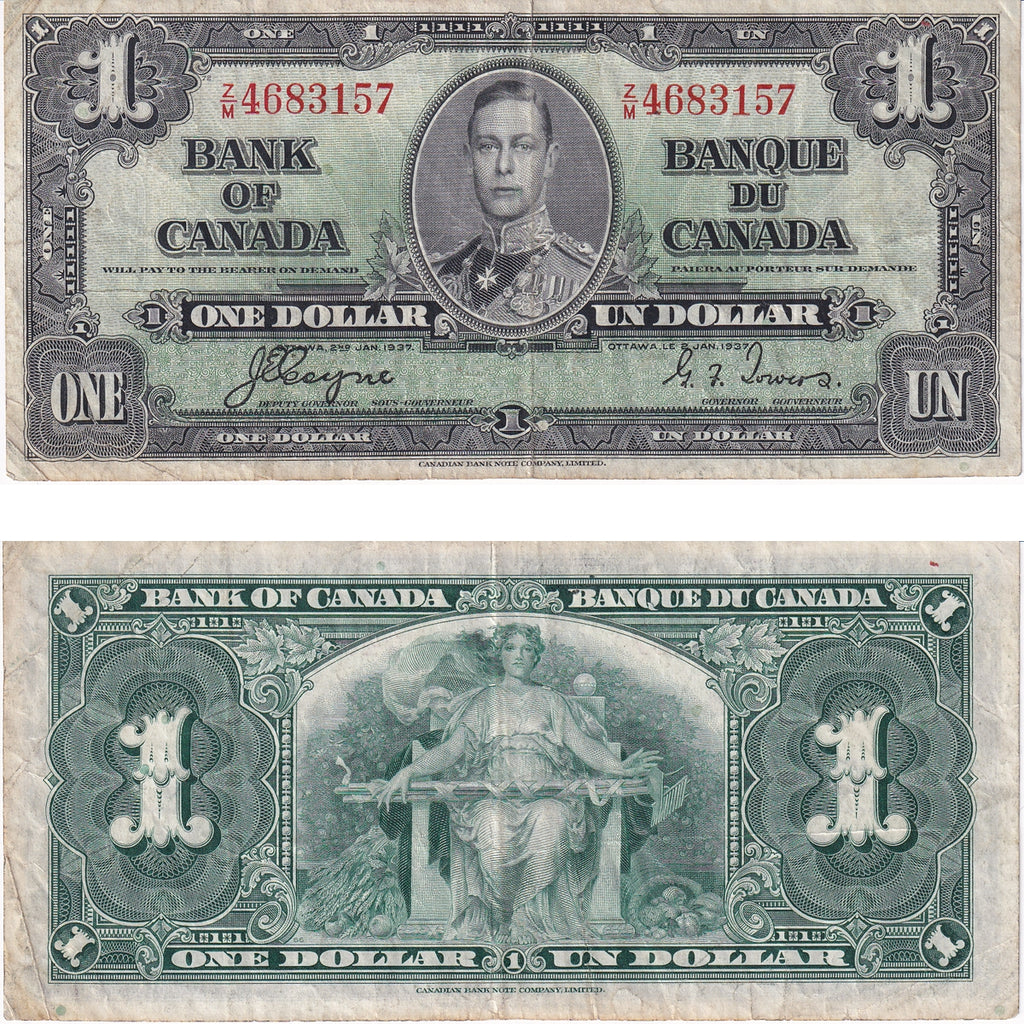 BC-21d 1937 Canada $1 Coyne-Towers, Z/M, VF