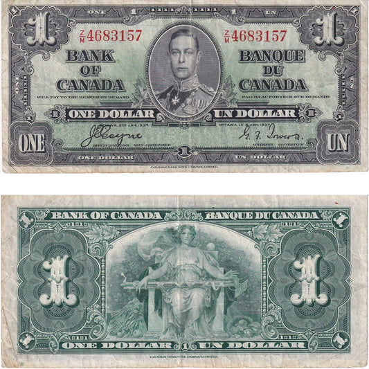 BC-21d 1937 Canada $1 Coyne-Towers, Z/M, VF