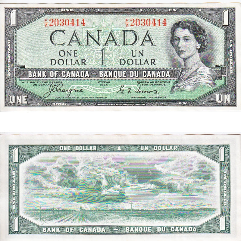 BC-29a 1954 Canada $1 Coyne-Towers, Devil's Face, F/A, Almost Uncirculated (AU50)