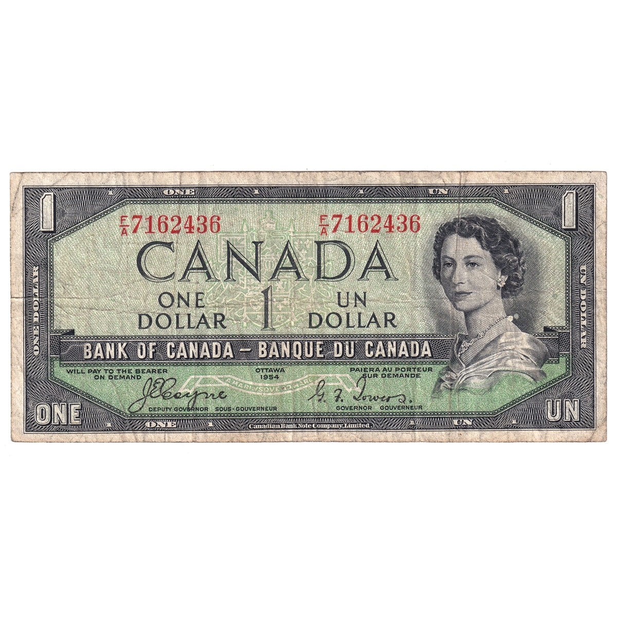 BC-29a 1954 Canada $1 Coyne-Towers, Devil's Face, F/A, Fine (F12)