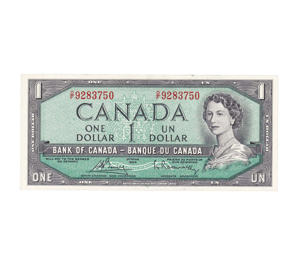 BC-37c 1954 Canada $1 Bouey-Rasminsky, O/F, Uncirculated (MS60)