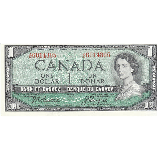 BC-37a 1954 Canada $1 Beattie-Coyne, A/N, AU-UNC