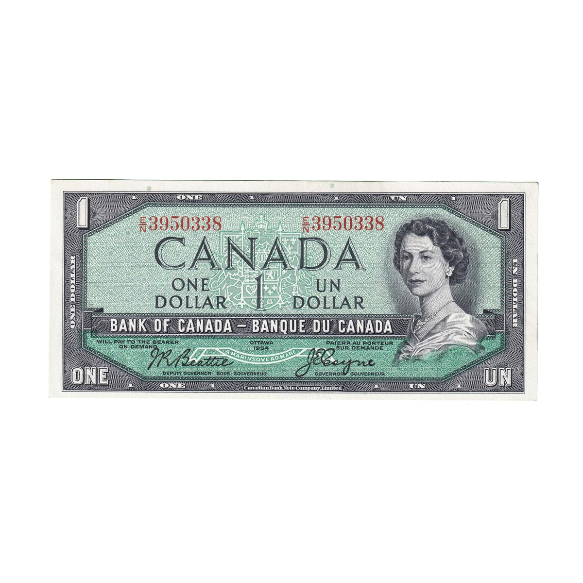 BC-37a 1954 Canada $1 Beattie-Coyne, E/N, Uncirculated (MS60)