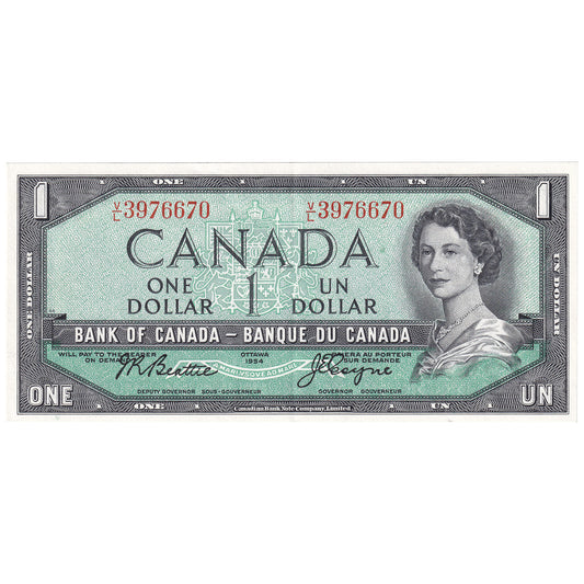 BC-37a 1954 Canada $1 Beattie-Coyne, V/L, EF-AU