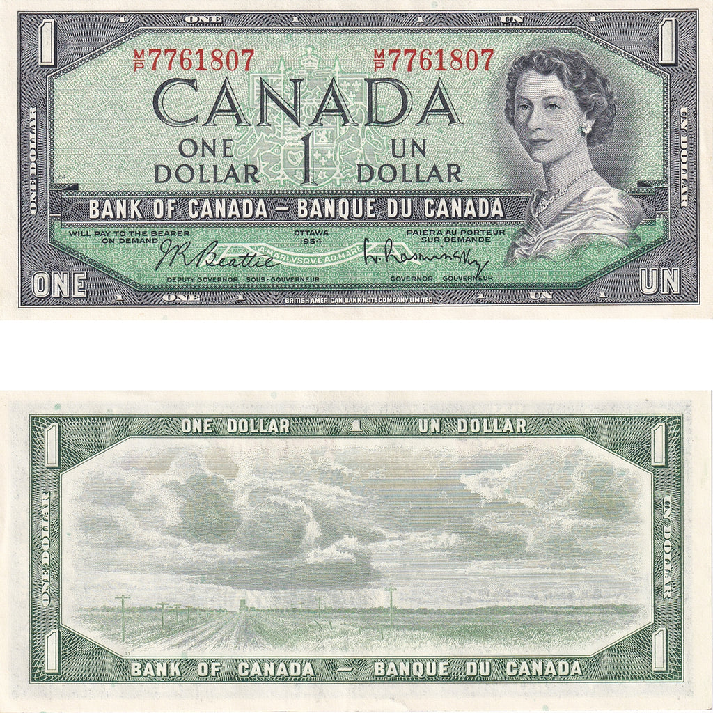 BC-37b-i 1954 Canada $1 Beattie-Rasminsky, M/P, AU-UNC (AU55)