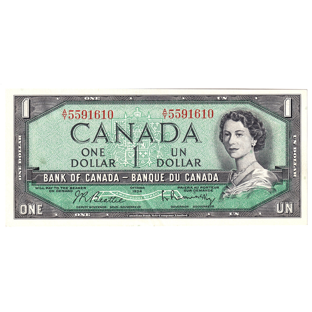 BC-37b 1954 Canada $1 Beattie-Rasminsky, A/Y, AU-UNC (AU55)
