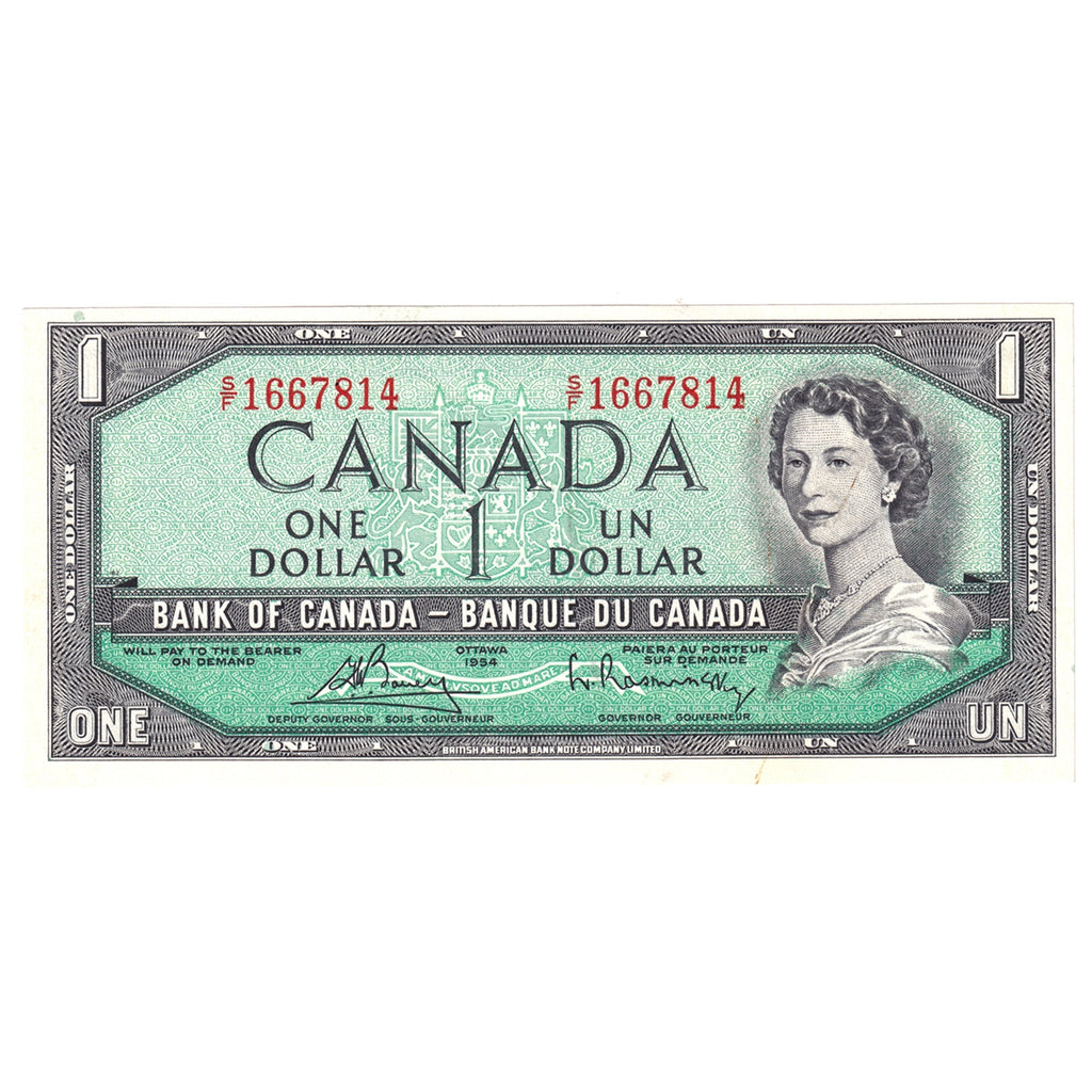 BC-37c 1954 Canada $1 Bouey-Rasminsky, S/F, Almost Uncirculated (AU50)