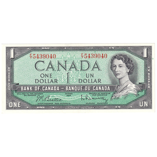 BC-37b 1954 Canada $1 Beattie-Rasminsky, F/Y, AU-UNC