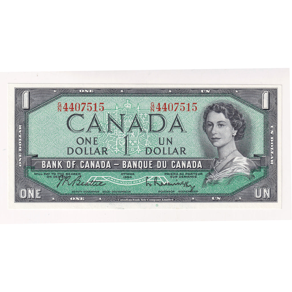 BC-37b 1954 Canada $1 Beattie-Rasminsky, G/N, Choice Uncirculated (CUNC63)