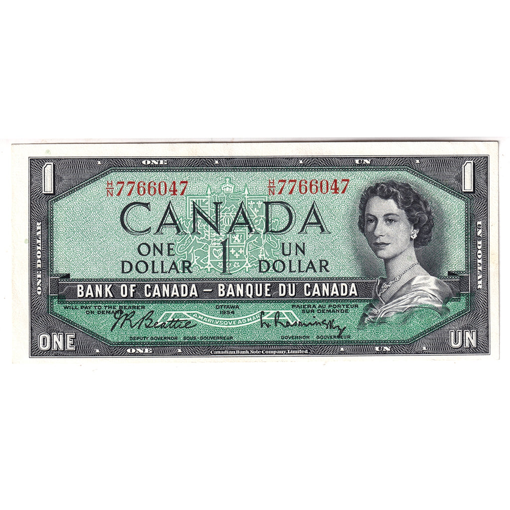 BC-37b 1954 Canada $1 Beattie-Rasminsky, H/N, Almost Uncirculated (AU50)