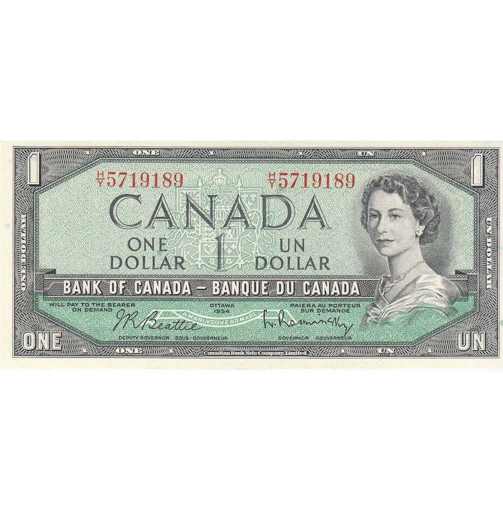 BC-37b 1954 Canada $1 Beattie-Rasminsky, H/Y, Uncirculated (MS60)