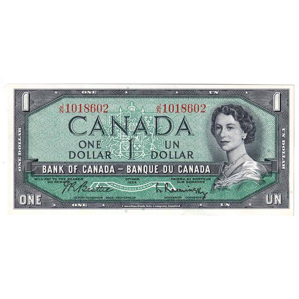 BC-37b 1954 Canada $1 Beattie-Rasminsky, J/N, AU-UNC (AU55)