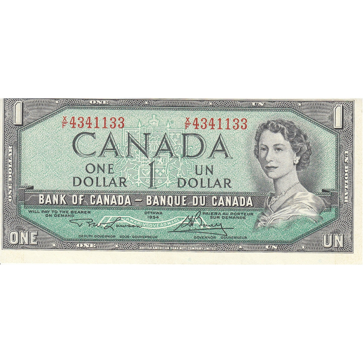 BC-37b 1954 Canada $1 Beattie-Rasminsky, J/O, Uncirculated (MS60)