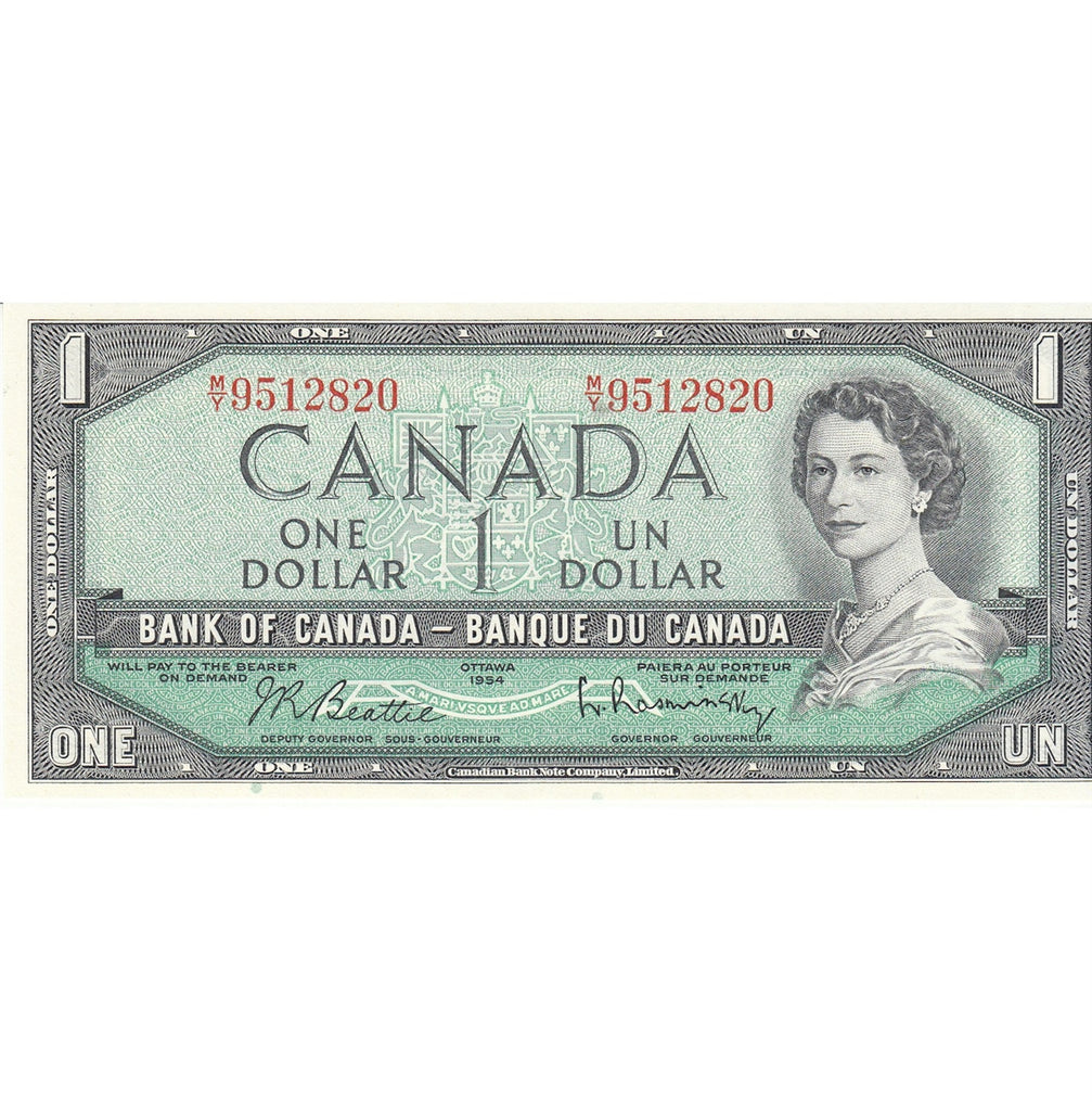 BC-37b 1954 Canada $1 Beattie-Rasminsky, M/Y, Uncirculated (MS60)