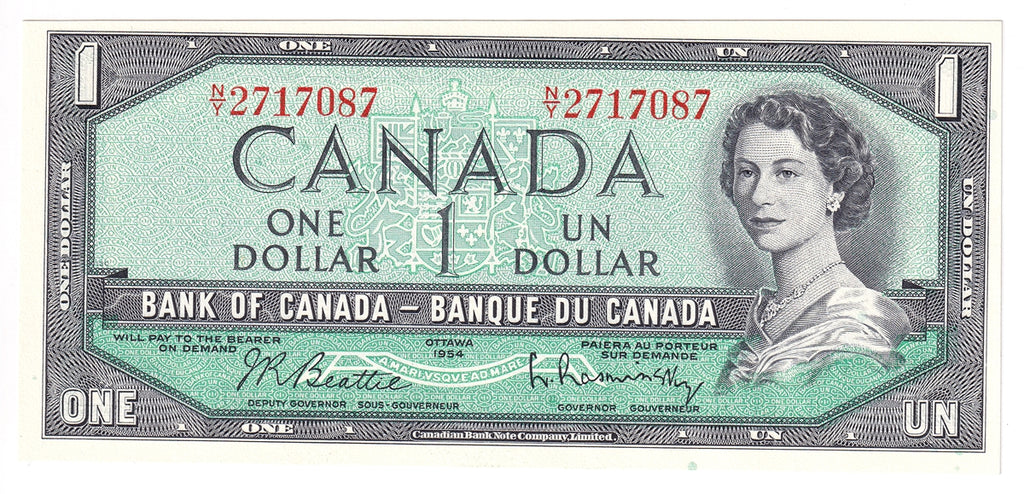 BC-37b 1954 Canada $1 Beattie-Rasminsky, N/Y, Uncirculated (MS60)