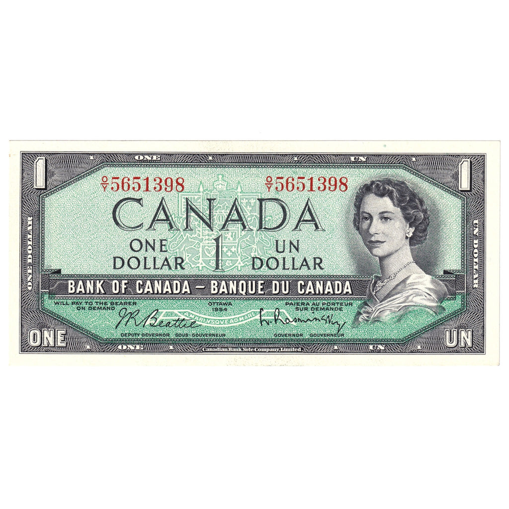 BC-37b 1954 Canada $1 Beattie-Rasminsky, O/Y, AU-UNC (AU55)