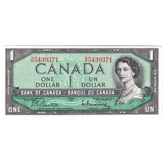 BC-37b 1954 Canada $1 Beattie-Rasminsky, R/N, AU-UNC