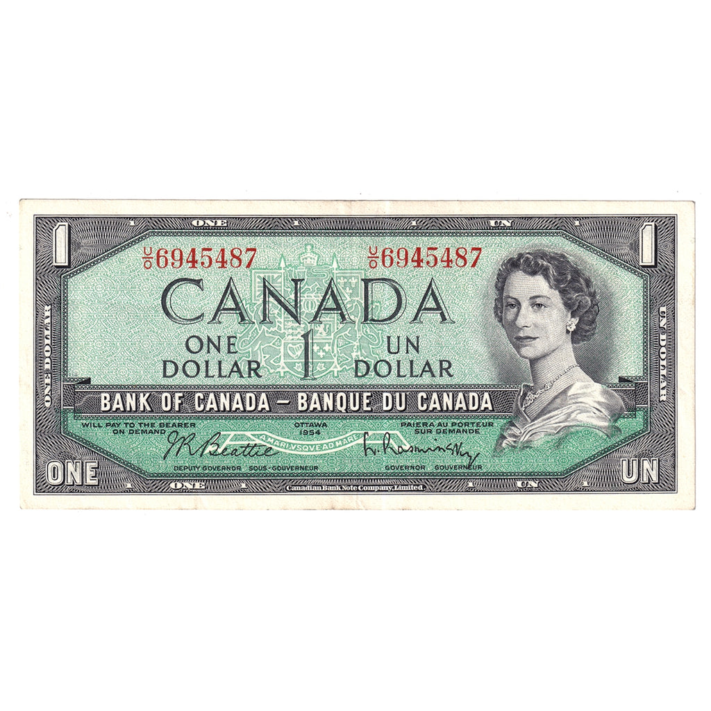 BC-37b 1954 Canada $1 Beattie-Rasminsky, U/O, Extra Fine (EF40)