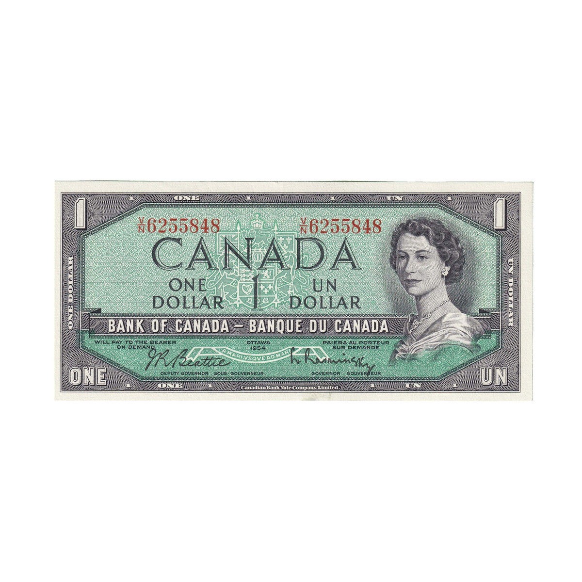 BC-37b 1954 Canada $1 Beattie-Rasminsky, V/N, Uncirculated (MS60)