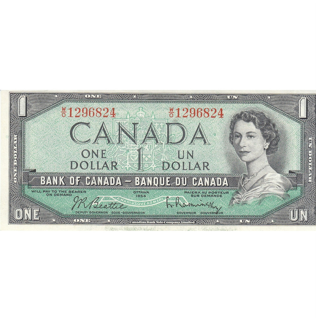 BC-37b 1954 Canada $1 Beattie-Rasminsky, W/O, AU-UNC (AU55)