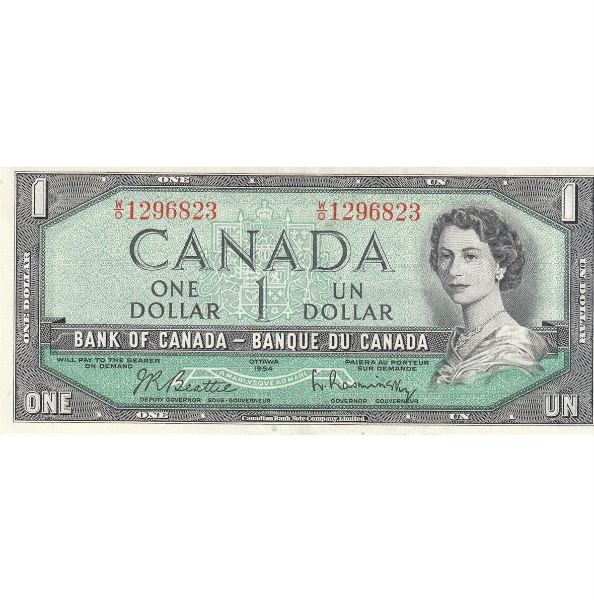 BC-37b 1954 Canada $1 Beattie-Rasminsky, W/O, EF-AU (EF45)