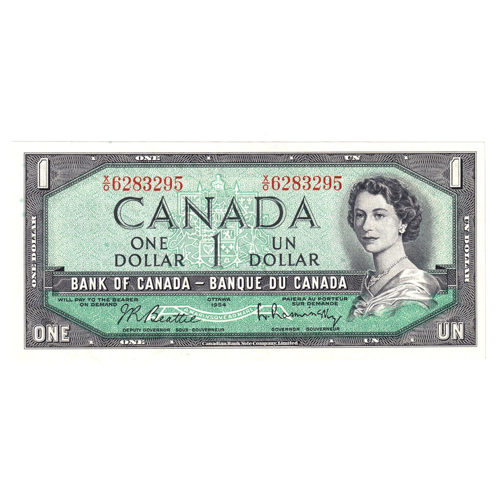 BC-37b 1954 Canada $1 Beattie-Rasminsky, X/O, Almost Uncirculated (AU50)