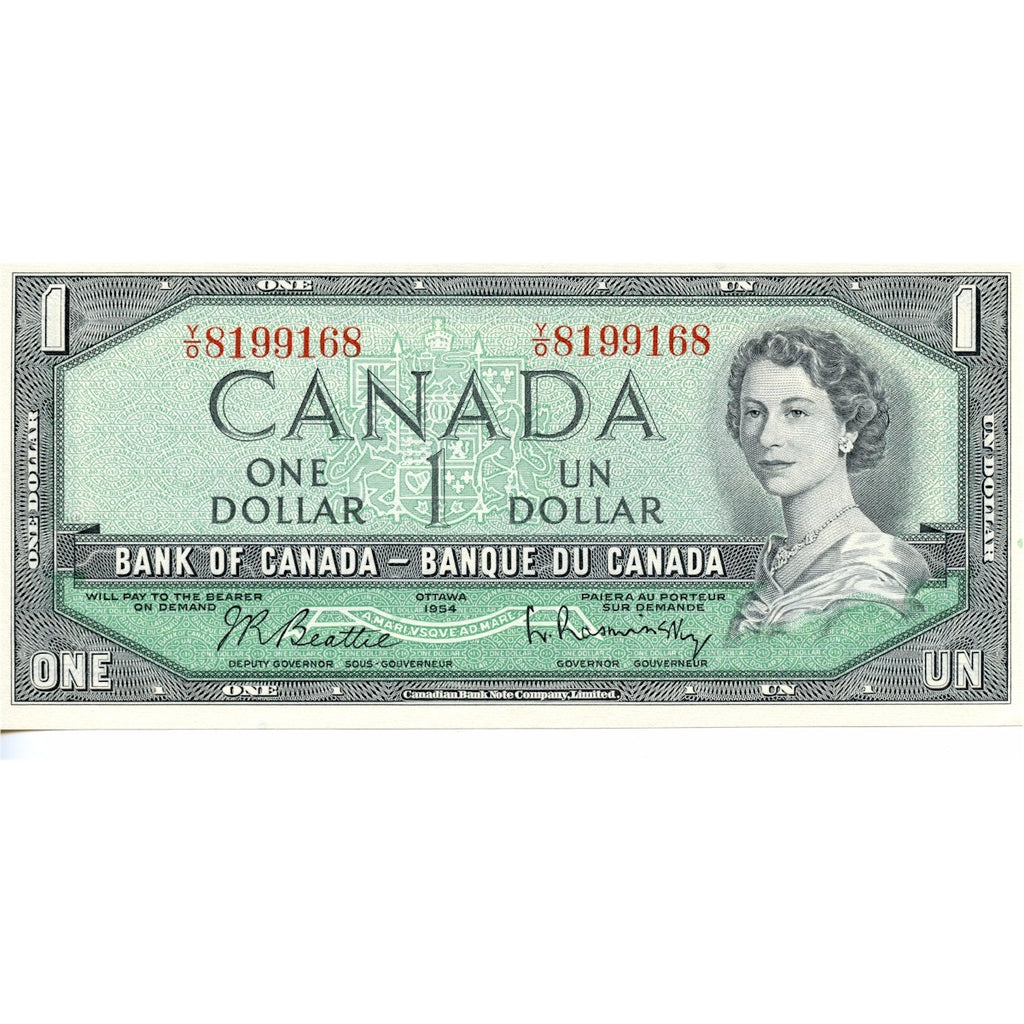 BC-37b 1954 Canada $1 Beattie-Rasminsky, Y/O, AU-UNC (AU55)
