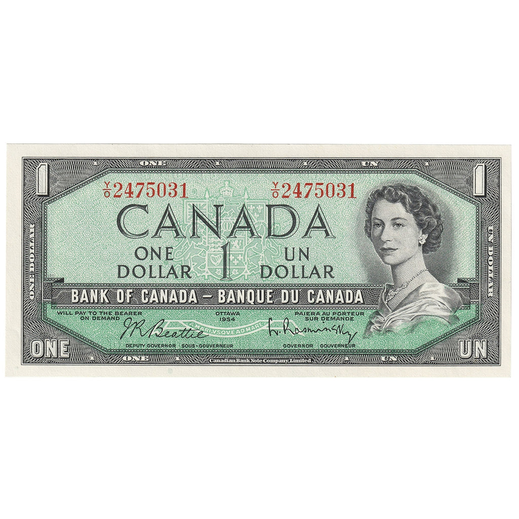 BC-37b 1954 Canada $1 Beattie-Rasminsky, Y/O, Uncirculated (MS60)