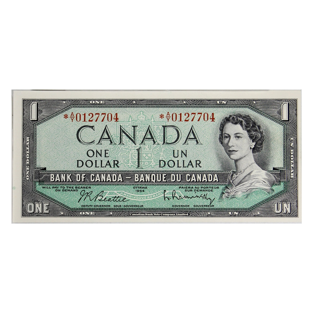 BC-37bA 1954 Canada $1 Beattie-Rasmisnky, *A/Y, AU-UNC (AU55)
