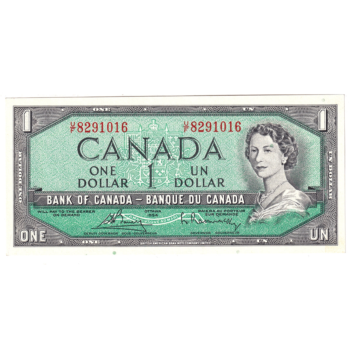 BC-37c 1954 Canada $1 Bouey-Rasminsky, U/F, Uncirculated (MS60)