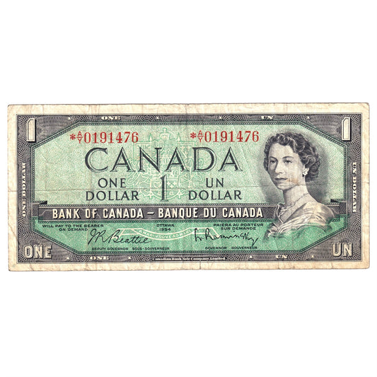 BC-37bA 1954 Canada $1 Beattie-Rasminsky, *A/Y, F