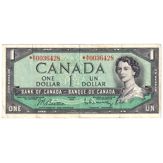 BC-37bA 1954 Canada $1 Beattie-Rasminsky, *A/Y, VF-EF