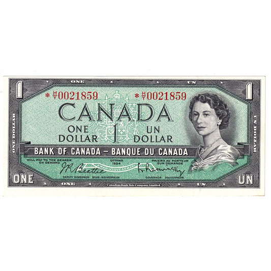 BC-37bA 1954 Canada $1 Beattie-Rasminsky, *H/Y, VF-EF