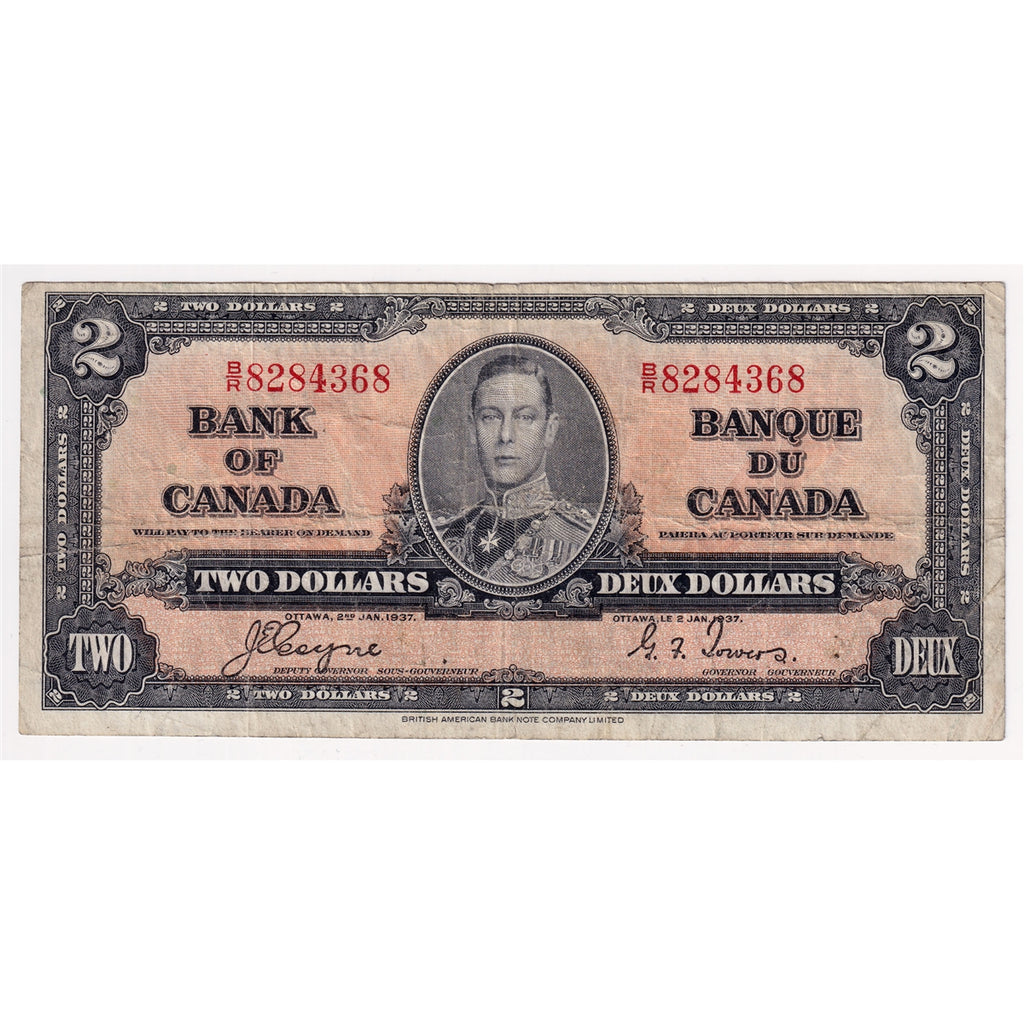 BC-22c 1937 Canada $2 Coyne-Towers, B/R, Fine (F12)