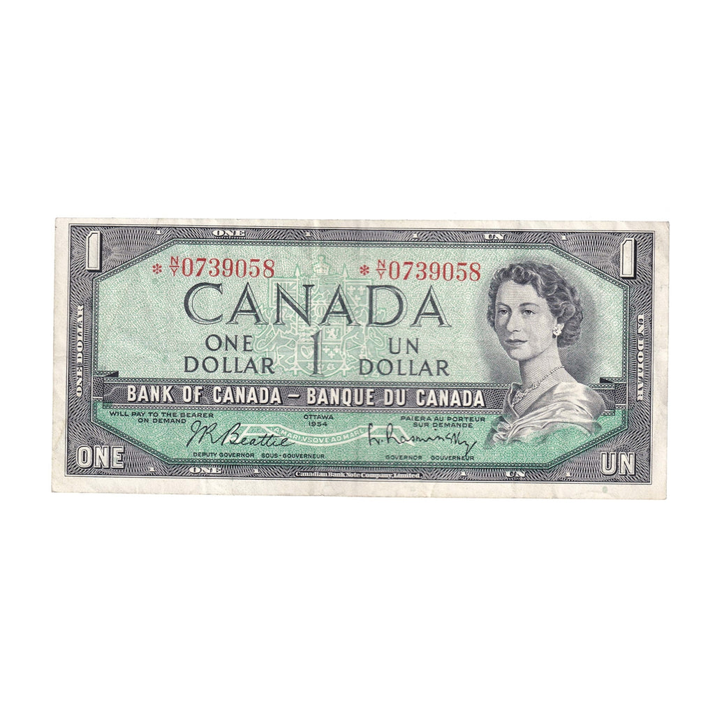 BC-37bA 1954 Canada $1 Beattie-Rasminsky, *N/Y, Very Fine (VF20)