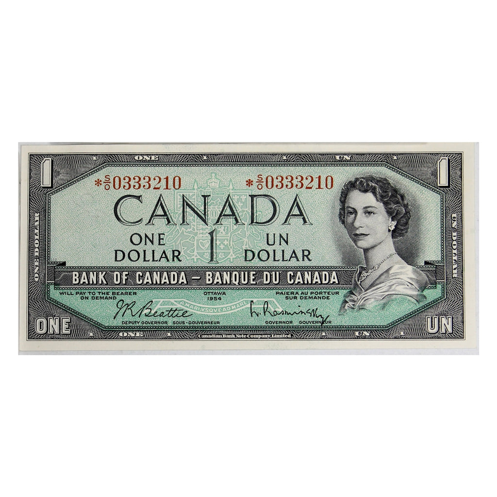 BC-37bA 1954 Canada $1 Beattie-Rasminsky, *SO, AU-UNC (AU55)