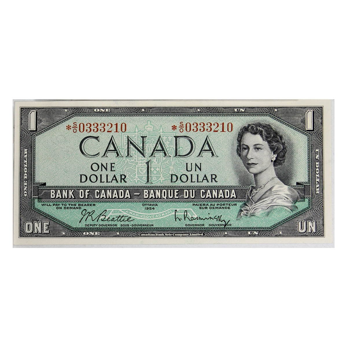 BC-37bA 1954 Canada $1 Beattie-Rasminsky, *SO, AU-UNC (AU55)