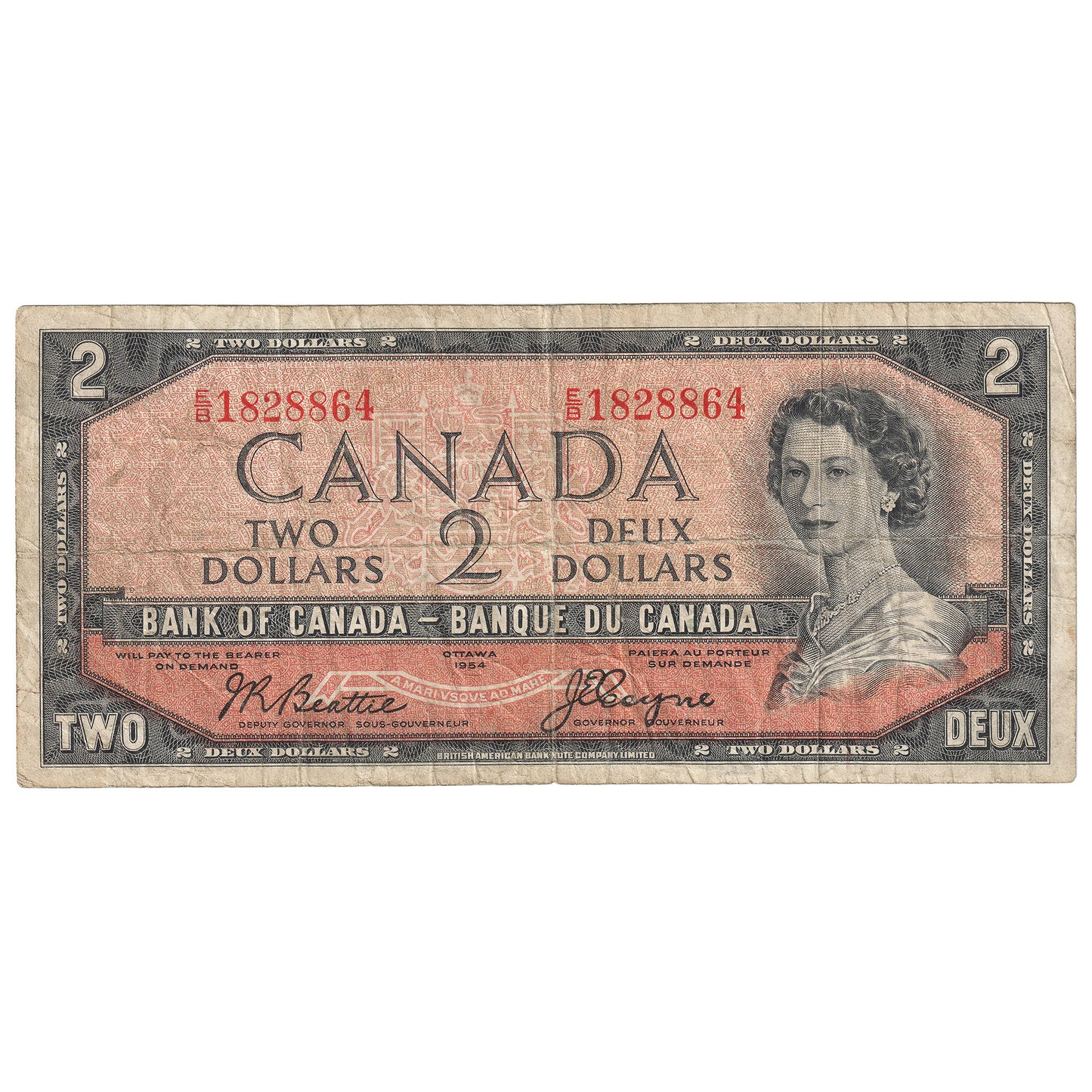 BC-30b 1954 Canada $2 Beattie-Coyne, Devil's Face, E/B, Fine (F12)