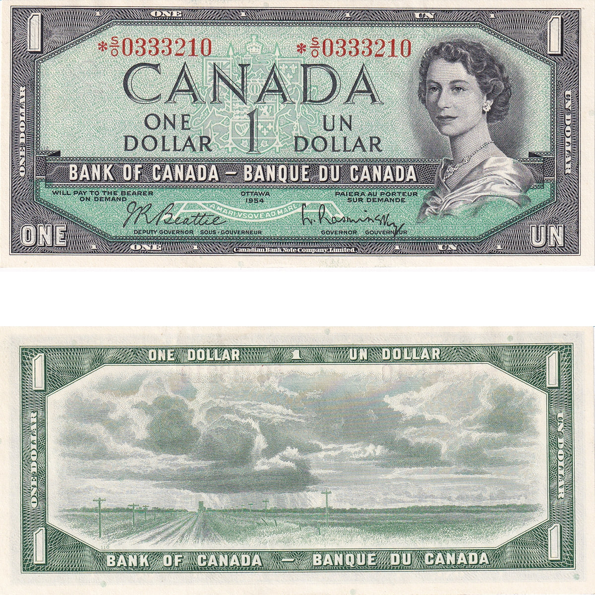BC-37bA 1954 Canada $1 Beattie-Rasminsky, *S/O, Uncirculated (MS60)