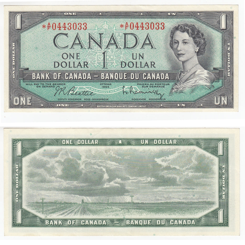 BC-37BA-i 1954 Canada $1 Beattie-Rasminsky, *A/F, EF-AU