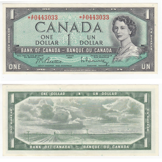 BC-37BA-i 1954 Canada $1 Beattie-Rasminsky, *A/F, EF-AU