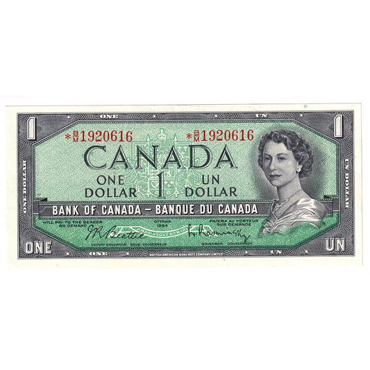 BC-37bA-i 1954 Canada $1 Beattie-Rasminsky, *B/M, Extra Fine (EF40)